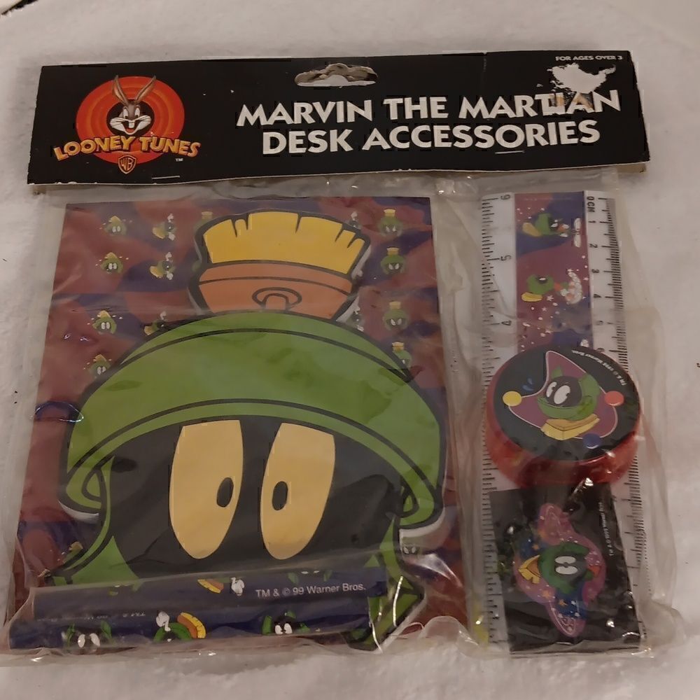 Vtg 1999 Looney Tunes Marvin the Martian Desk Accessories